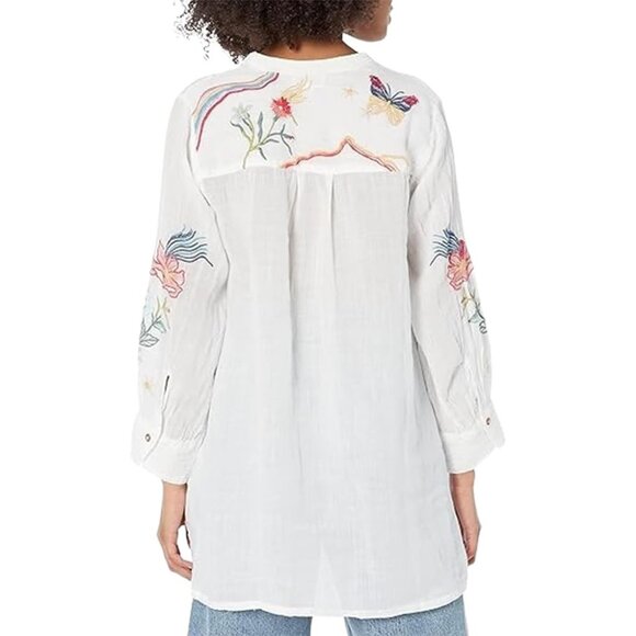 Johnny Was Jordan Voyager Tunic Shirt Floral White Flower Embroidery Top NEW - Picture 7 of 7